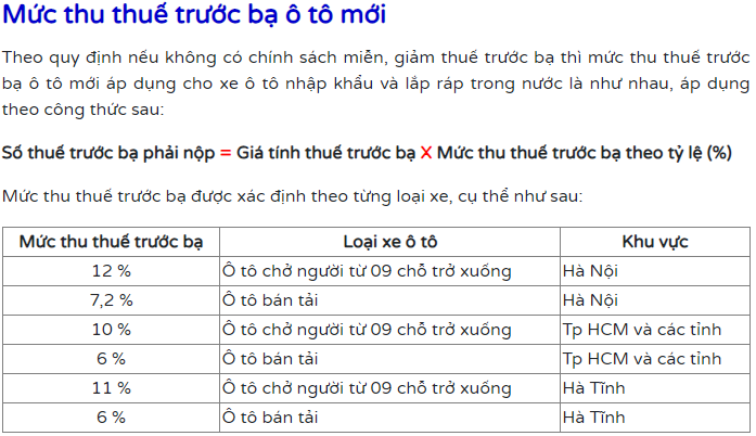 phí trước bạ ô tô